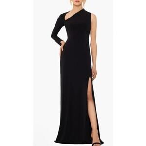 Betsy & Adam Asymmetrical One Shoulder Stretch Formal Gown Dress Size 14 Black